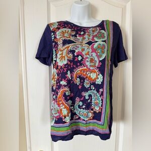 Anthropologie Maeve Purple Paisley Print Bandana Tee Top XS